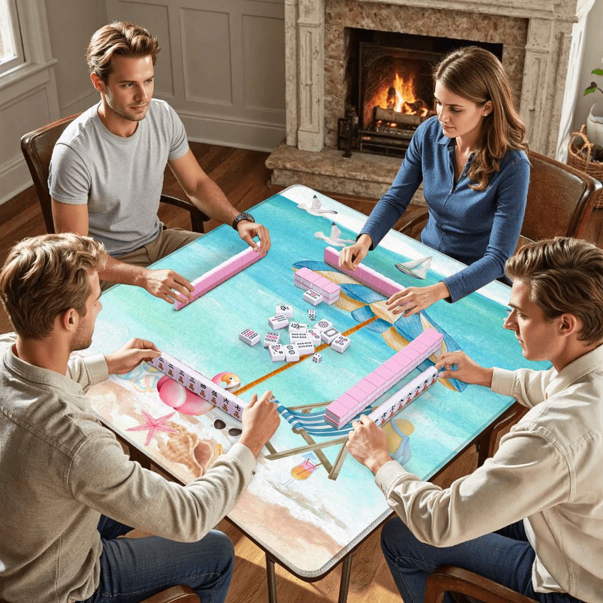 Palm Beach Style Flamingo Beach Vibes Modern Mahjong Mat - 31.5’’x31.5’’ - Daily Accessories
