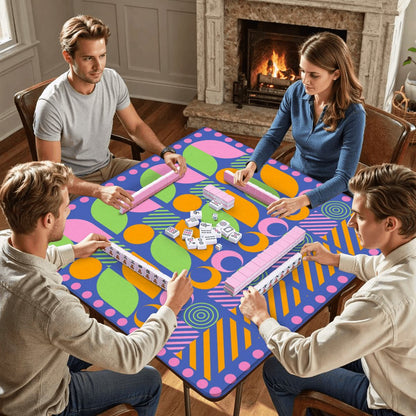 Palm Beach Style Modern Mahjong Mat Preppy Pink Orange Green Mahj Game Mat - 31.5’’x31.5’’ - Daily Accessories