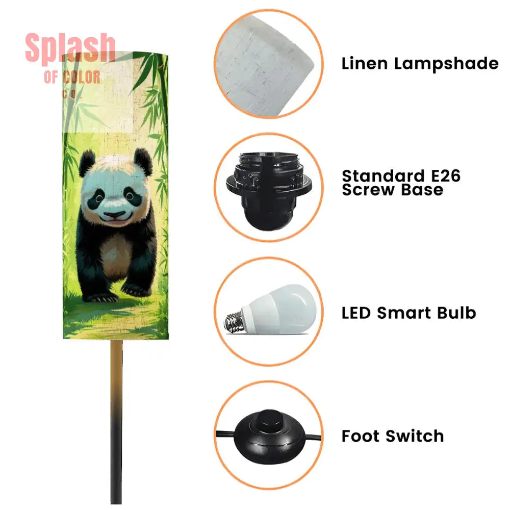 Panda Bear Asian Bamboo Garden Corner Slim Reading Floor Lamp - One Size - Floor Lamps