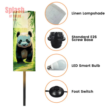 Panda Bear Asian Bamboo Garden Corner Slim Reading Floor Lamp - One Size - Floor Lamps