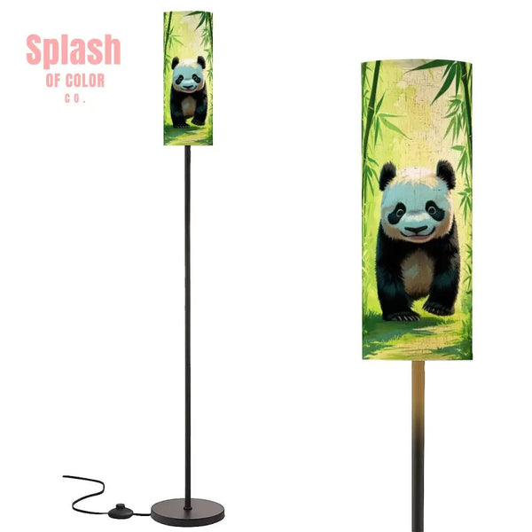Panda Bear Asian Bamboo Garden Corner Slim Reading Floor Lamp - One Size - Floor Lamps