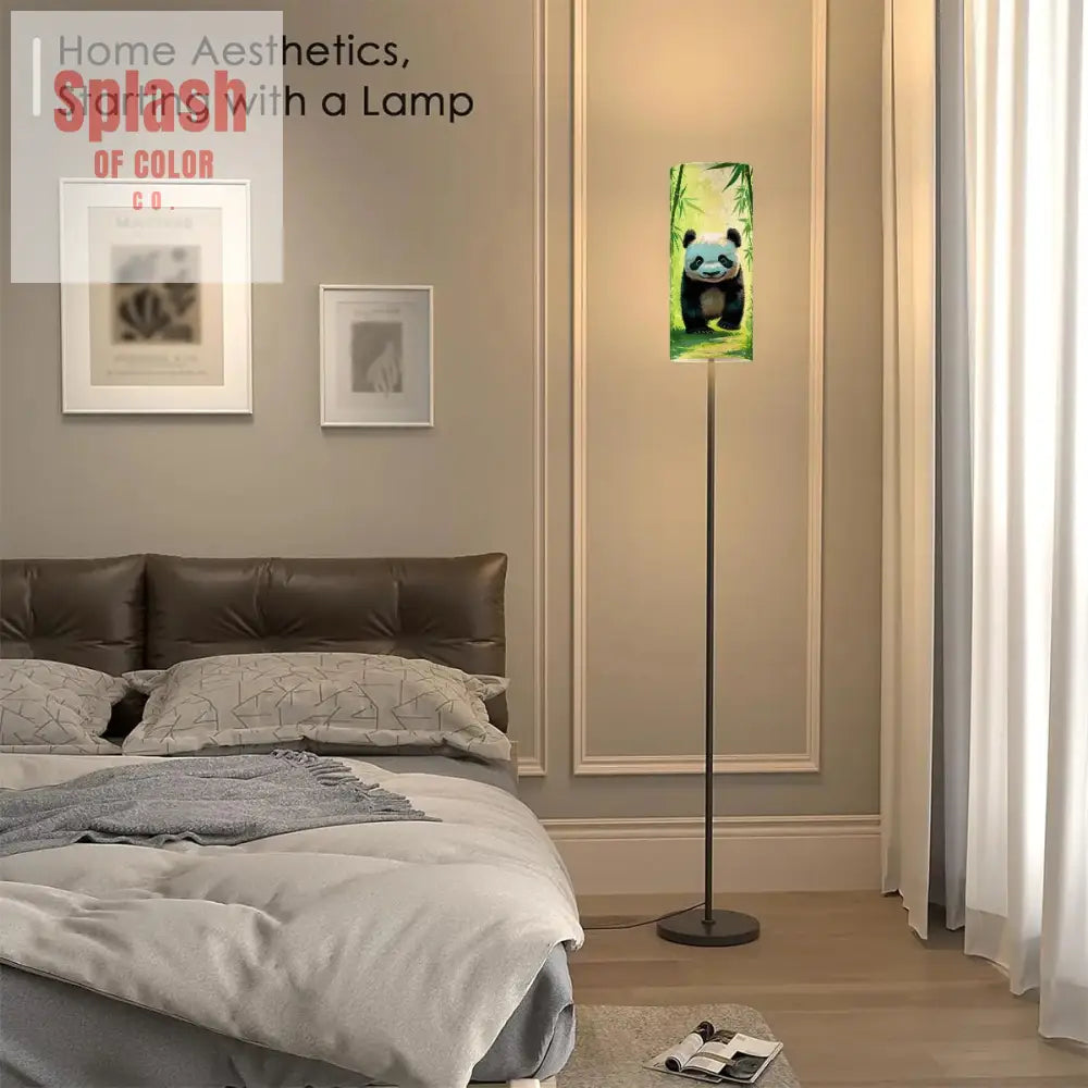 Panda Bear Asian Bamboo Garden Corner Slim Reading Floor Lamp - One Size - Floor Lamps
