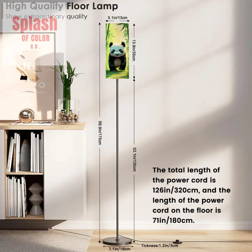 Panda Bear Asian Bamboo Garden Corner Slim Reading Floor Lamp - One Size - Floor Lamps