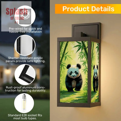 Panda Bear Bamboo Garden Asian Zen Patio Wall Light Sconce - One Size - Wall Lighting