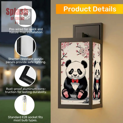 Panda Bear Cherry Blossom Asian Zen Garden Patio Wall Light Sconce - One Size - Wall Lighting