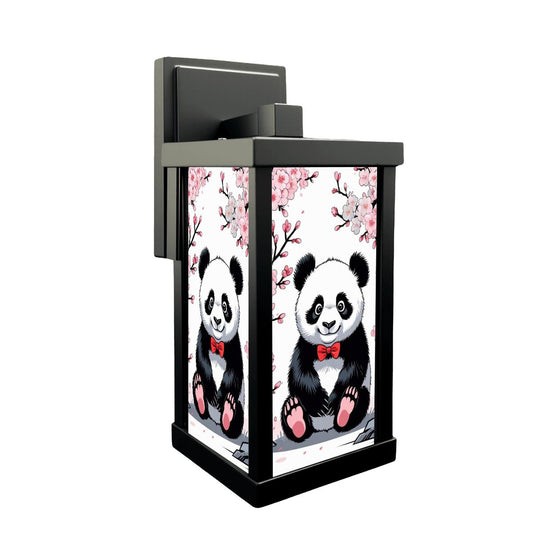 Panda Bear Cherry Blossom Asian Zen Garden Patio Wall Light Sconce - One Size - Wall Lighting