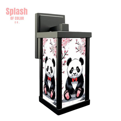 Panda Bear Cherry Blossom Asian Zen Garden Patio Wall Light Sconce - One Size - Wall Lighting