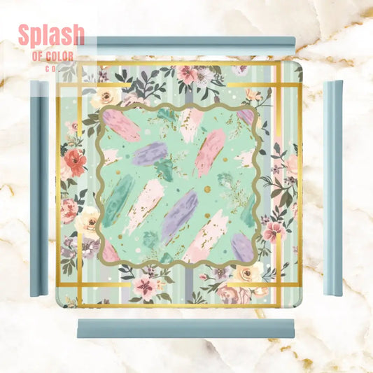Pastel Preppy Floral Abstract Watercolor Green Pink Gold Accented Mahjong Mat - Daily Accessories