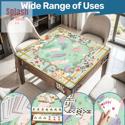 Pastel Preppy Floral Abstract Watercolor Green Pink Gold Accented Mahjong Mat - Daily Accessories