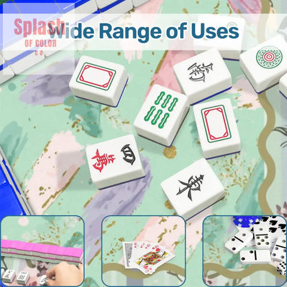 Pastel Preppy Floral Abstract Watercolor Green Pink Gold Accented Mahjong Mat - Daily Accessories