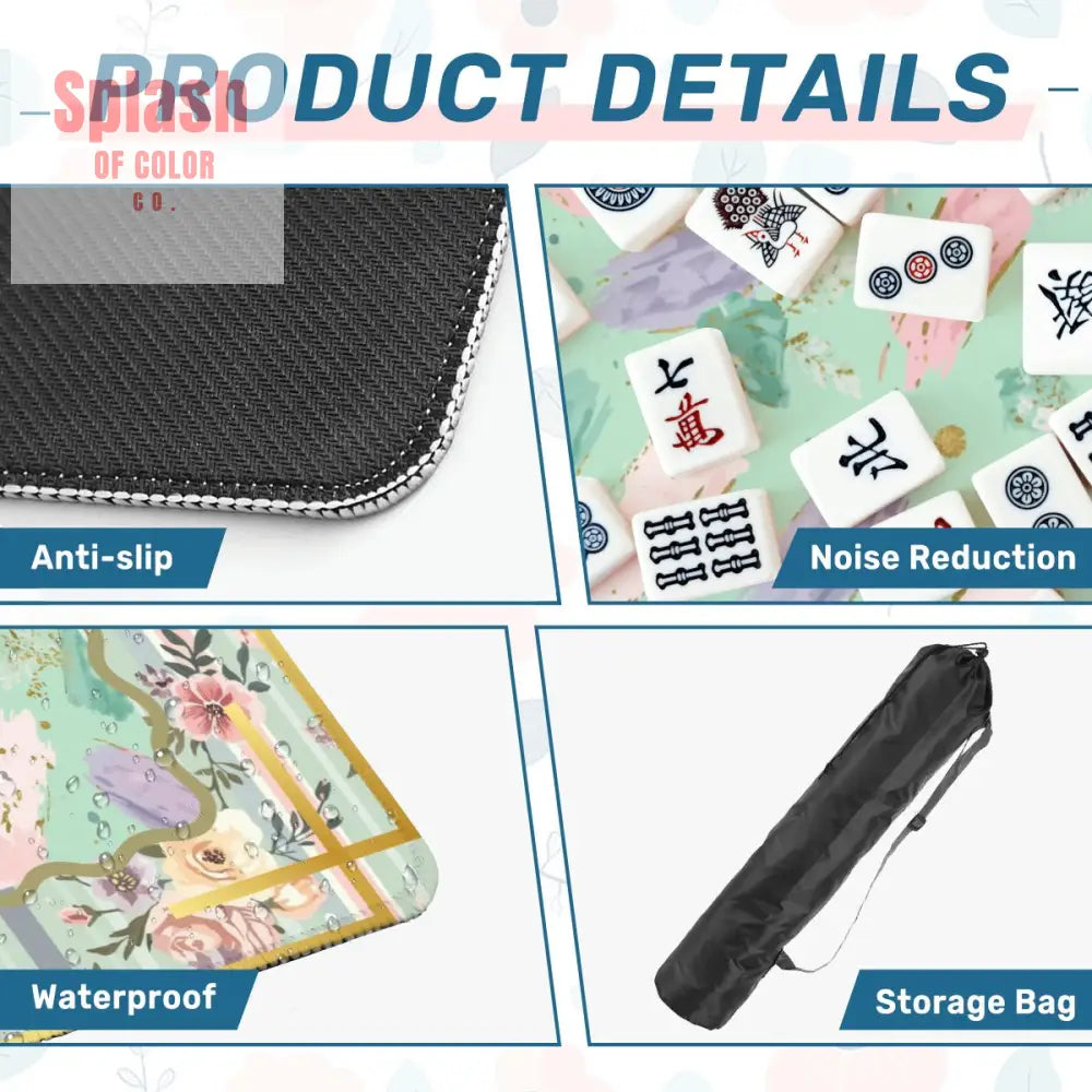 Pastel Preppy Floral Abstract Watercolor Green Pink Gold Accented Mahjong Mat - Daily Accessories