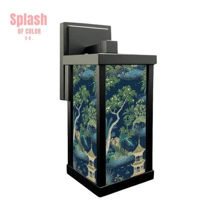 Chinoiserie Asian Zen Garden Blue Green Pagoda Patio Wall Light - Splash of Color co.