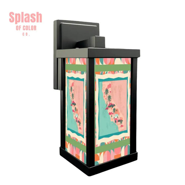 California Whimsical Geometric Pink, Green Coral Modern Patio Wall Light Sconce - Splash of Color co.