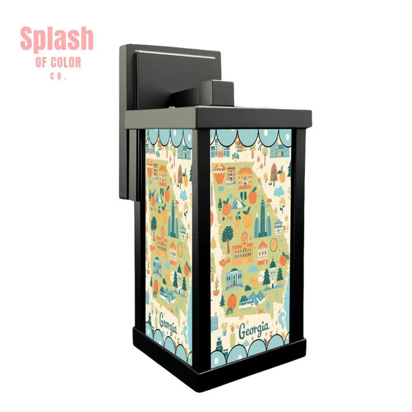 State Of Georgia Whimsical Blue Green Cityscape Patio Wall Light Sconce - Splash of Color co.