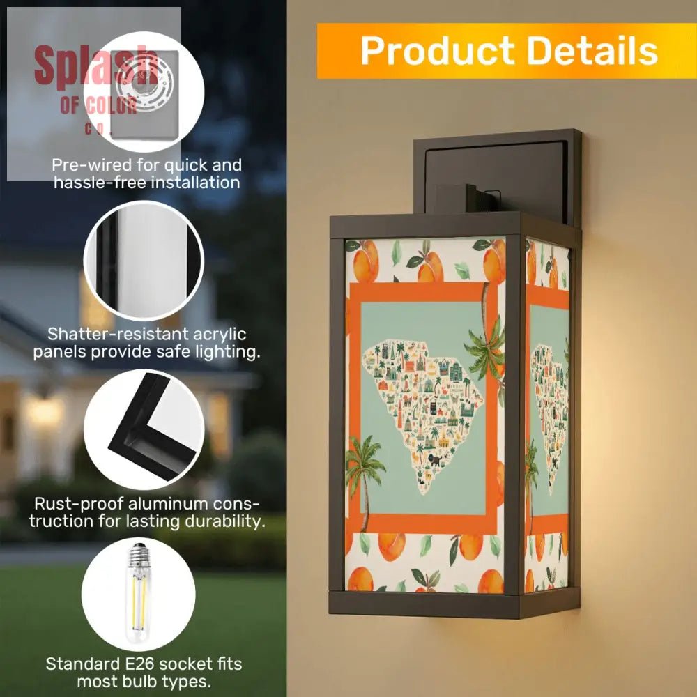 South Carolina Palmetto State Peaches And Whimsy Patio Wall Light Sconce - Splash of Color co.