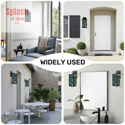 Chinoiserie Asian Zen Garden Blue Green Pagoda Patio Wall Light - Splash of Color co.