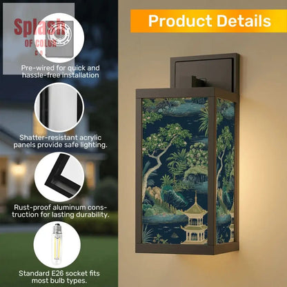 Chinoiserie Asian Zen Garden Blue Green Pagoda Patio Wall Light - Splash of Color co.