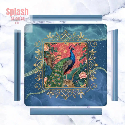 Peacock Elegant Marbled Blue Chinoiserie Asian Garden Mahjong Mat - Daily Accessories