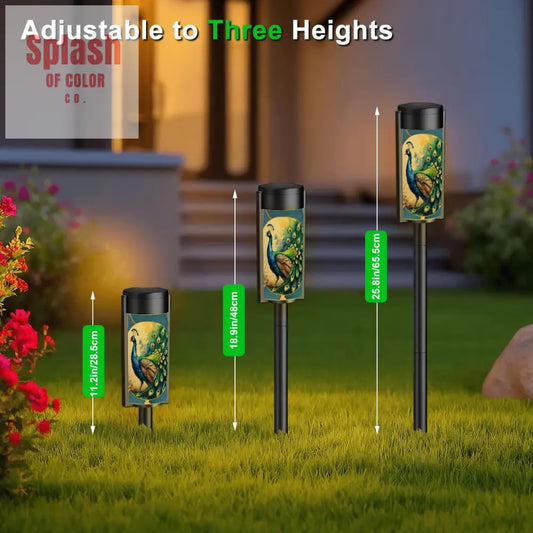 Peacock Watercolor Floral Asian Zen Garden Floral Outdoor Solar Lights 4pcs Garden Decor