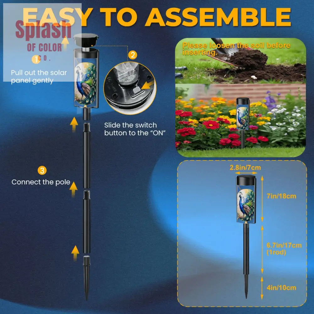 Peacock Watercolor Floral Asian Zen Garden Floral Outdoor Solar Lights 4pcs Garden Decor