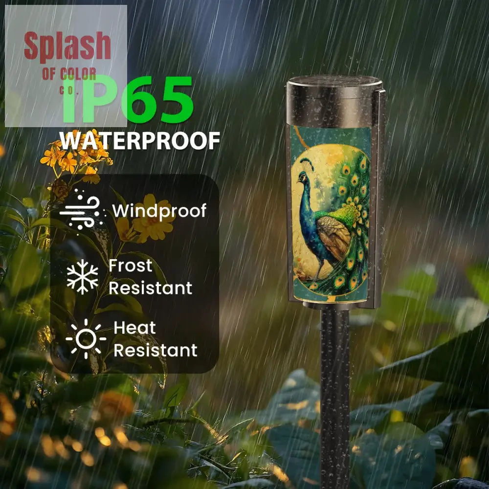 Peacock Watercolor Floral Asian Zen Garden Floral Outdoor Solar Lights 4pcs Garden Decor