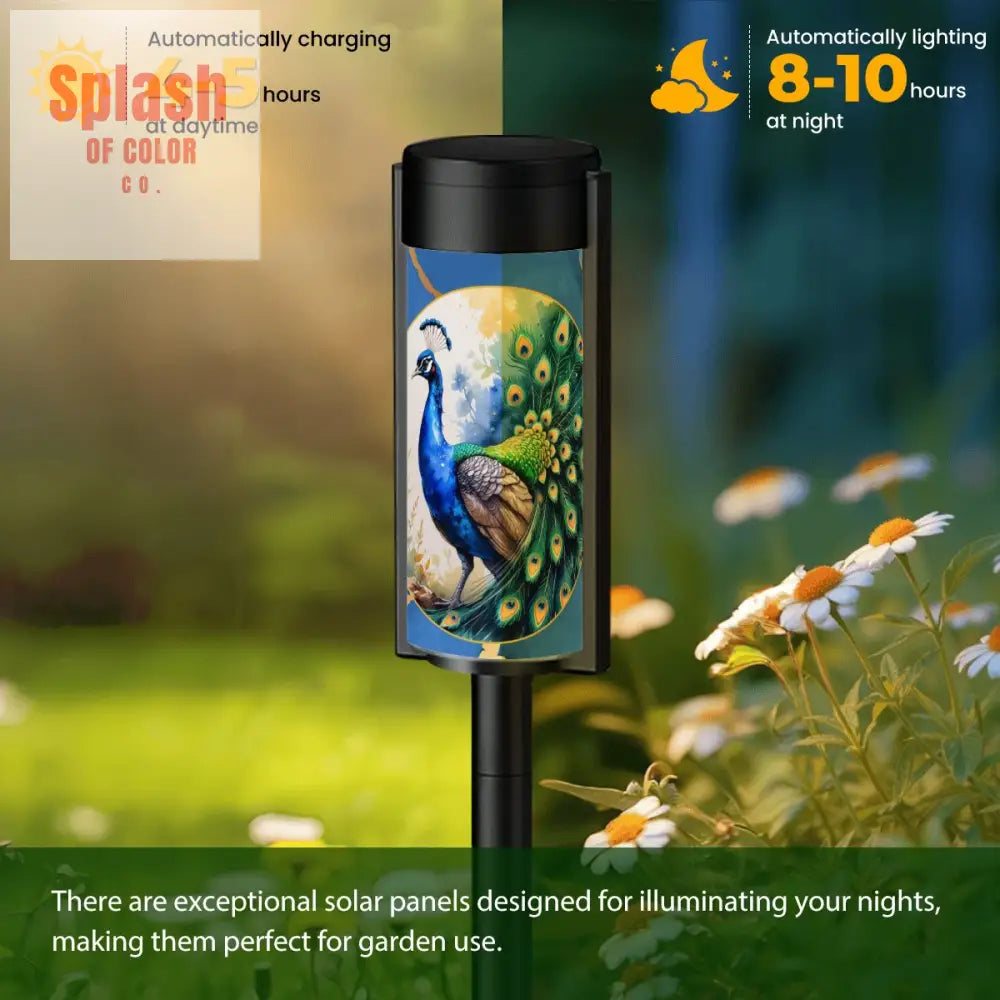 Peacock Watercolor Floral Asian Zen Garden Floral Outdoor Solar Lights 4pcs Garden Decor