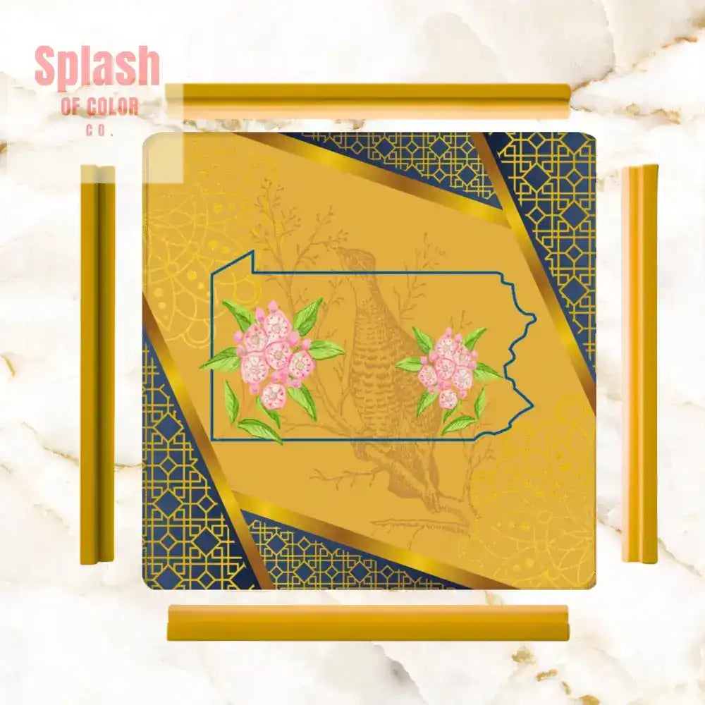 State Of Pennsylvania Elegant Blue Gold Mountain Laurel Ruffed Grouse Bird Mahj Game Mat - Daily Accessories