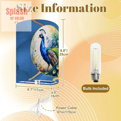Peacock Watercolor Whimsical Blue And Gold Plug - in Wall Lighting Set of Two - Splash of Color co.