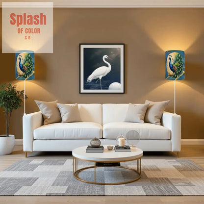 Peacock Watercolor Whimsical Blue And Gold Plug - in Wall Lighting Set of Two - Splash of Color co.