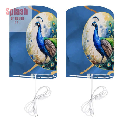 Peacock Watercolor Whimsical Blue And Gold Plug - in Wall Lighting Set of Two - Splash of Color co.