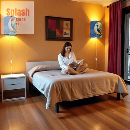 Peacock Watercolor Whimsical Blue And Gold Plug - in Wall Lighting Set of Two - Splash of Color co.