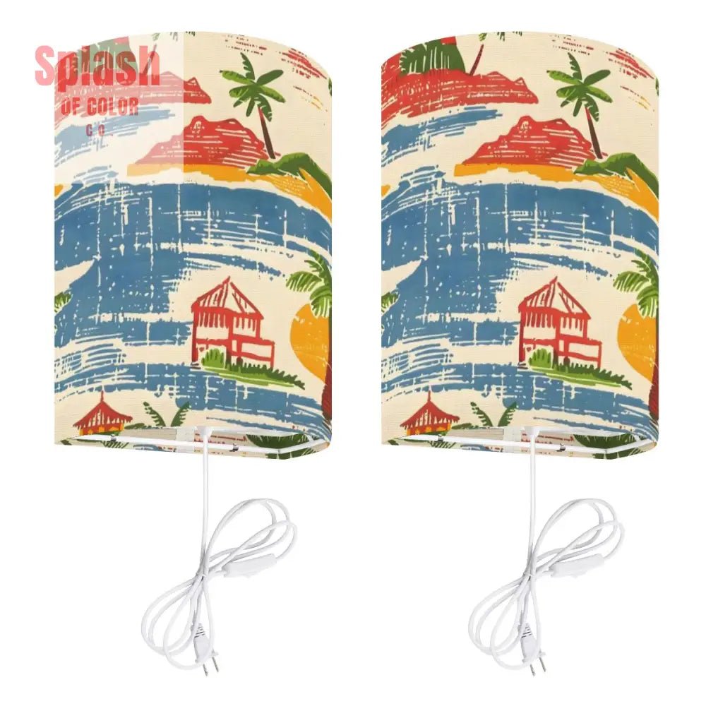 Old World Florida Heritage Beach Scene, Palm Trees Flush Wall Shade Light Fixture - Splash of Color co.