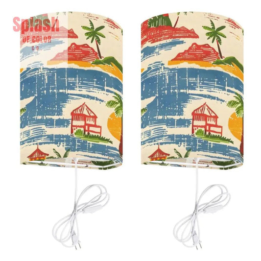 Old World Florida Heritage Beach Scene, Palm Trees Flush Wall Shade Light Fixture - Splash of Color co.