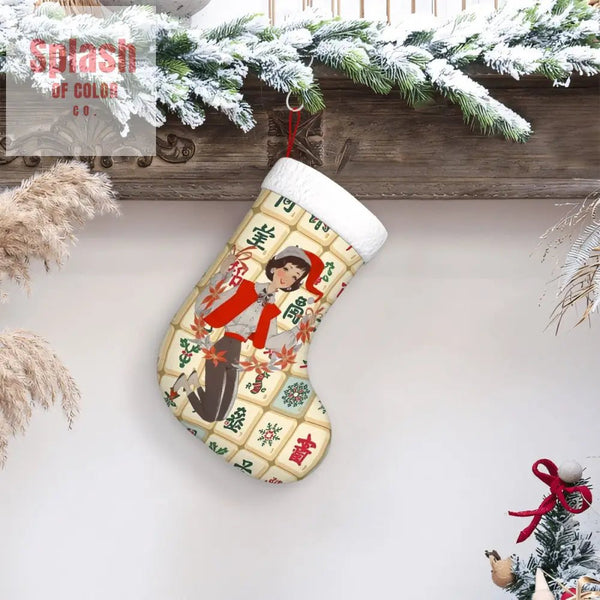 Mahjong Christmas, Whimsical Vintage Nostalgic Holiday Plush Christmas Stockings - Splash of Color co.