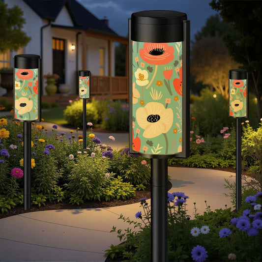 Poppie Floral Blue Modern Unique Garden Outdoor Solar Lights - 4pcs - Garden Decor