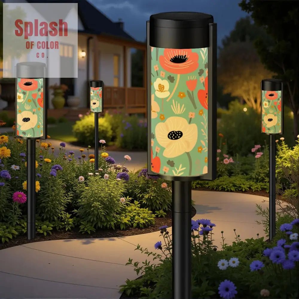 Poppie Floral Blue Modern Unique Garden Outdoor Solar Lights - 4pcs - Garden Decor