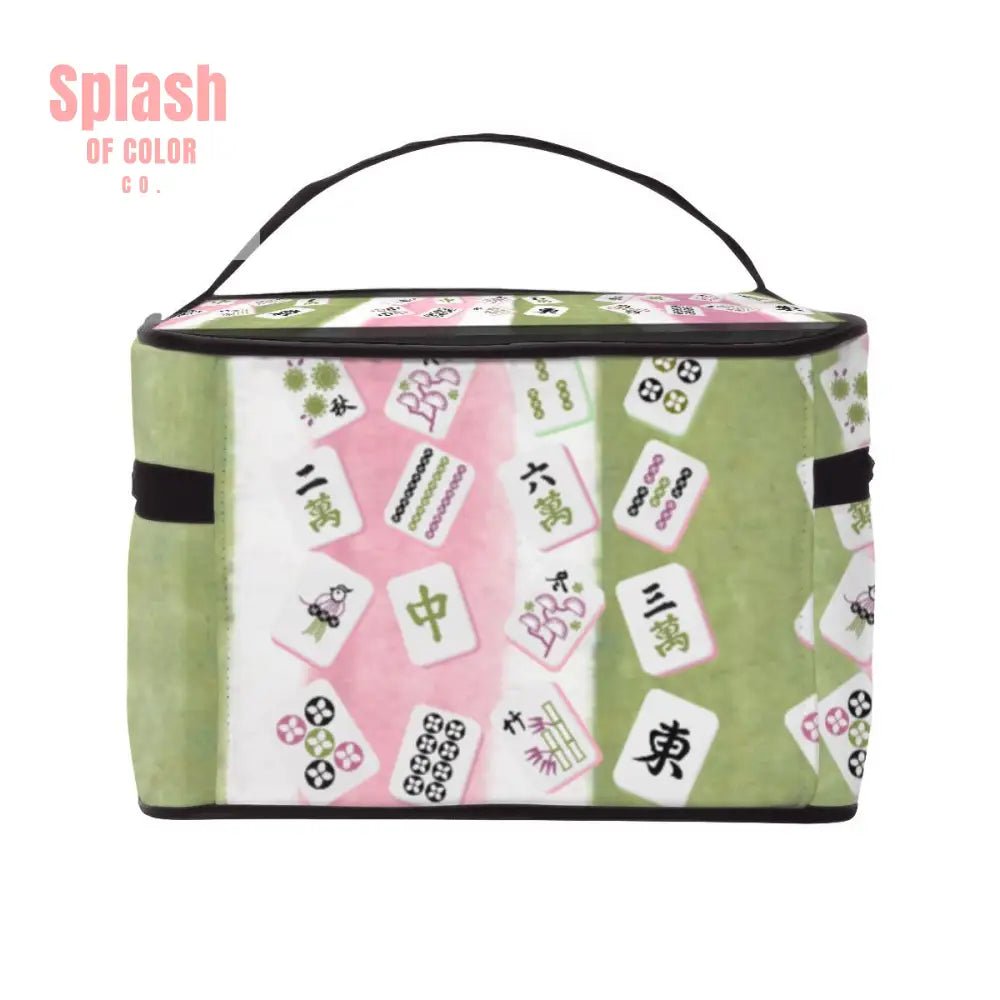 Mahjong Tile Bag, Green Pink Whimsical Portable Mahjong Bag - Splash of Color co.