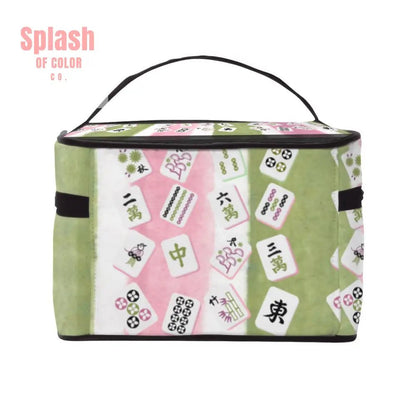 Mahjong Tile Bag, Green Pink Whimsical Portable Mahjong Bag - Splash of Color co.