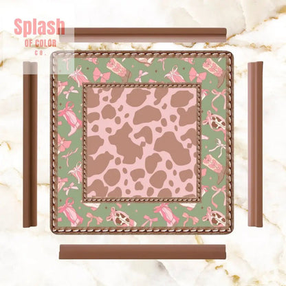 Preppy Cowgirl Mahjong Mat, Pink, Green Cow Print Fun Mahj Game Mat - Splash of Color co.