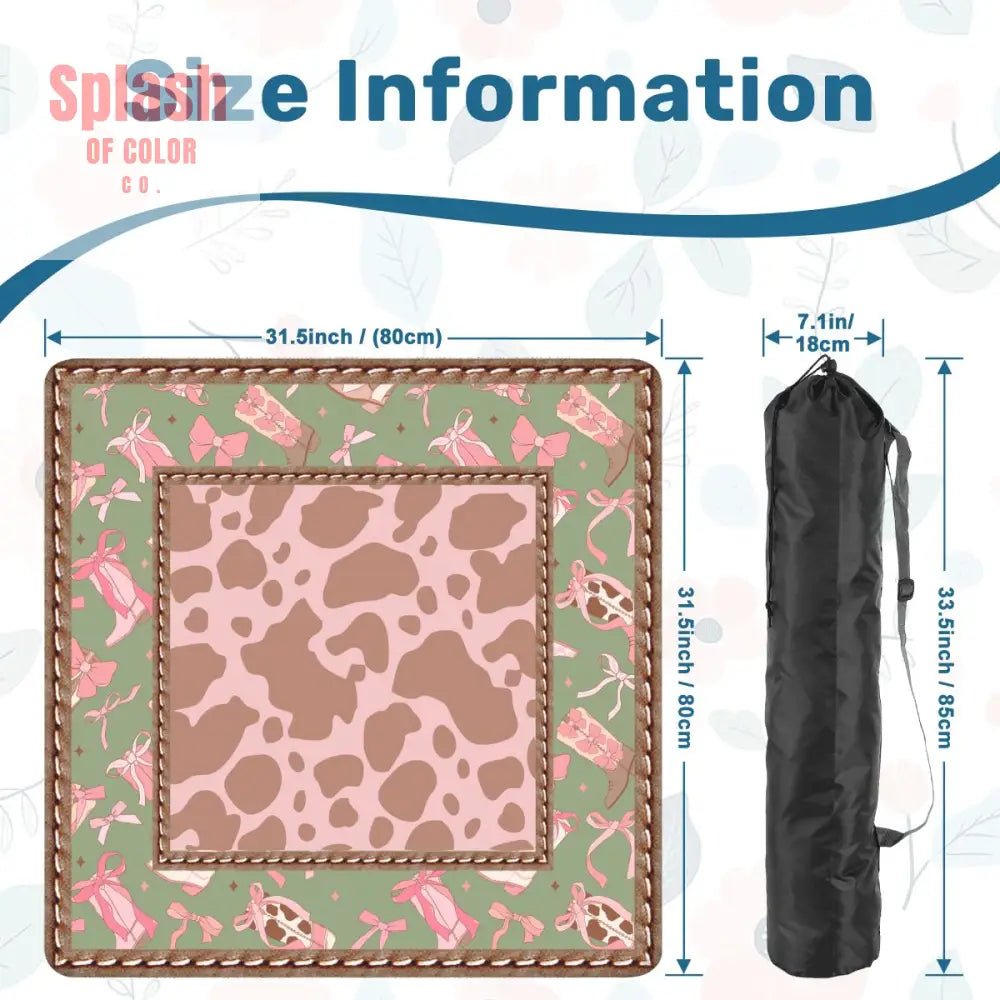 Preppy Cowgirl Mahjong Mat, Pink, Green Cow Print Fun Mahj Game Mat - Splash of Color co.