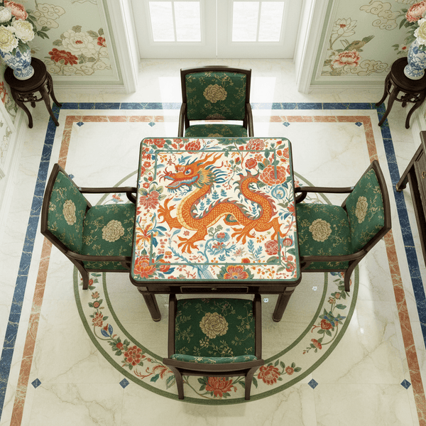 Chinese Dragon Mahjong Mat, Whimsical Colorful Asian Motif Mahj - Splash of Color Co.