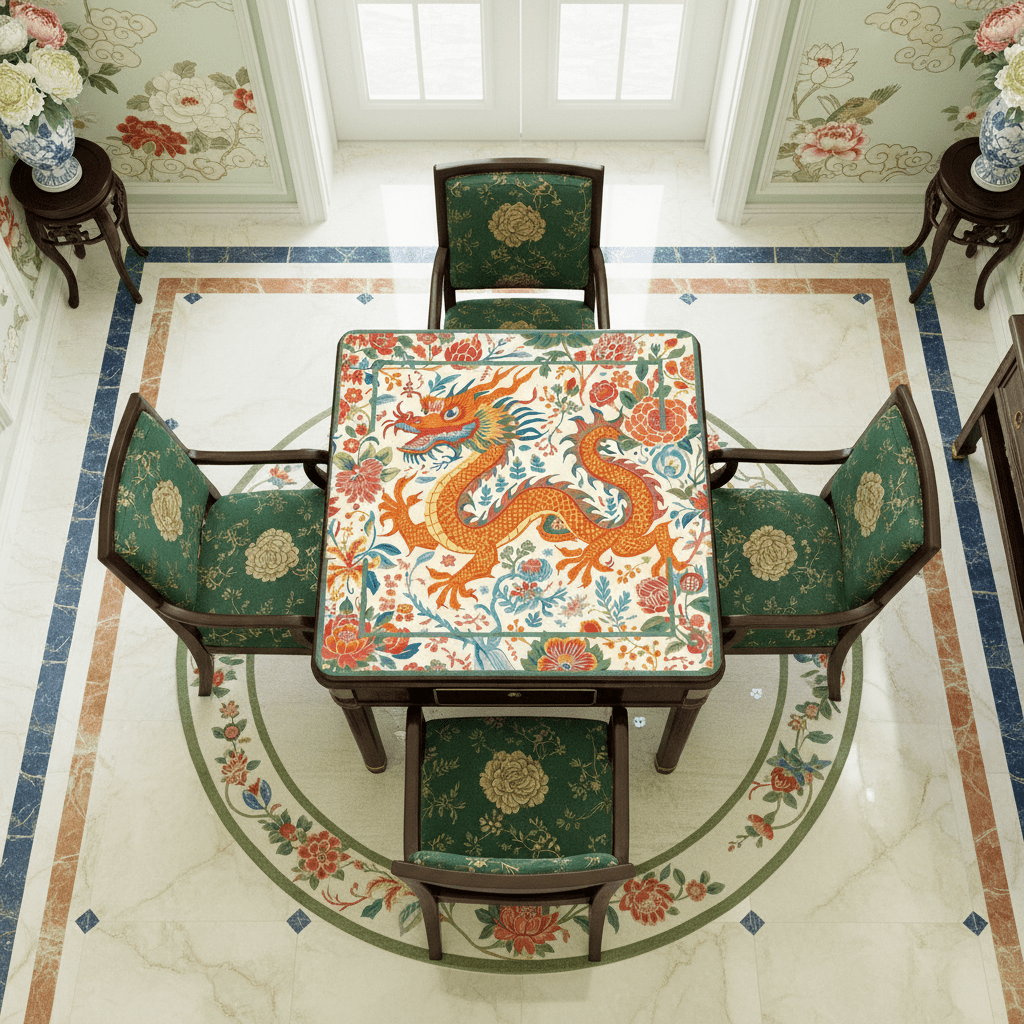 Chinese Dragon Mahjong Mat, Whimsical Colorful Asian Motif Mahj - Splash of Color Co.