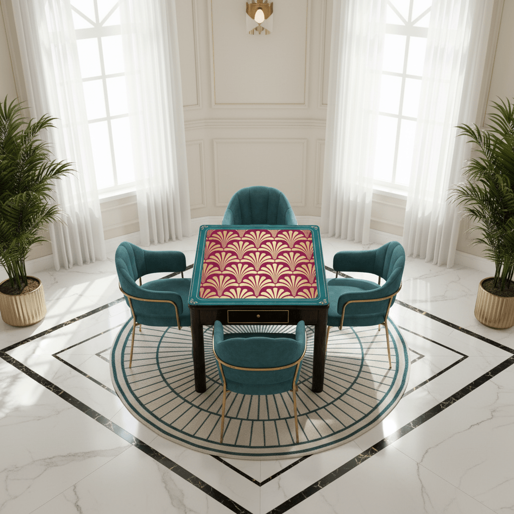 Mahjong Art Deco Burgandy, Gold Leaf Speakeasy Collection Mahj Mat - Splash of Color Co.