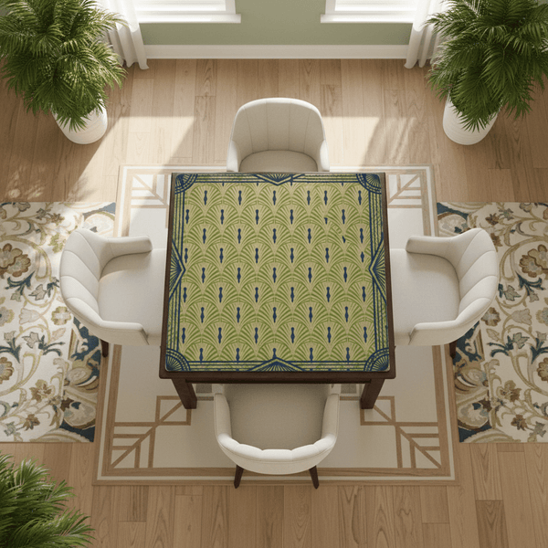 Art Deco Designed Mahjong Mat, Green Blue Speakeasy Collection - Splash of Color Co.