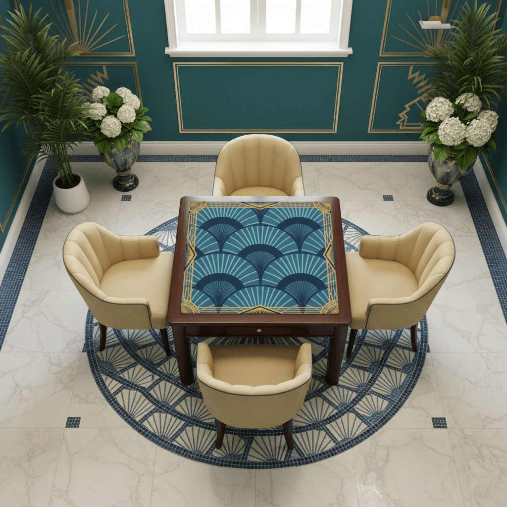 Art Deco Gilded Gold, Blue Speakeasy Collection Mahjong Mat - Splash of Color Co.