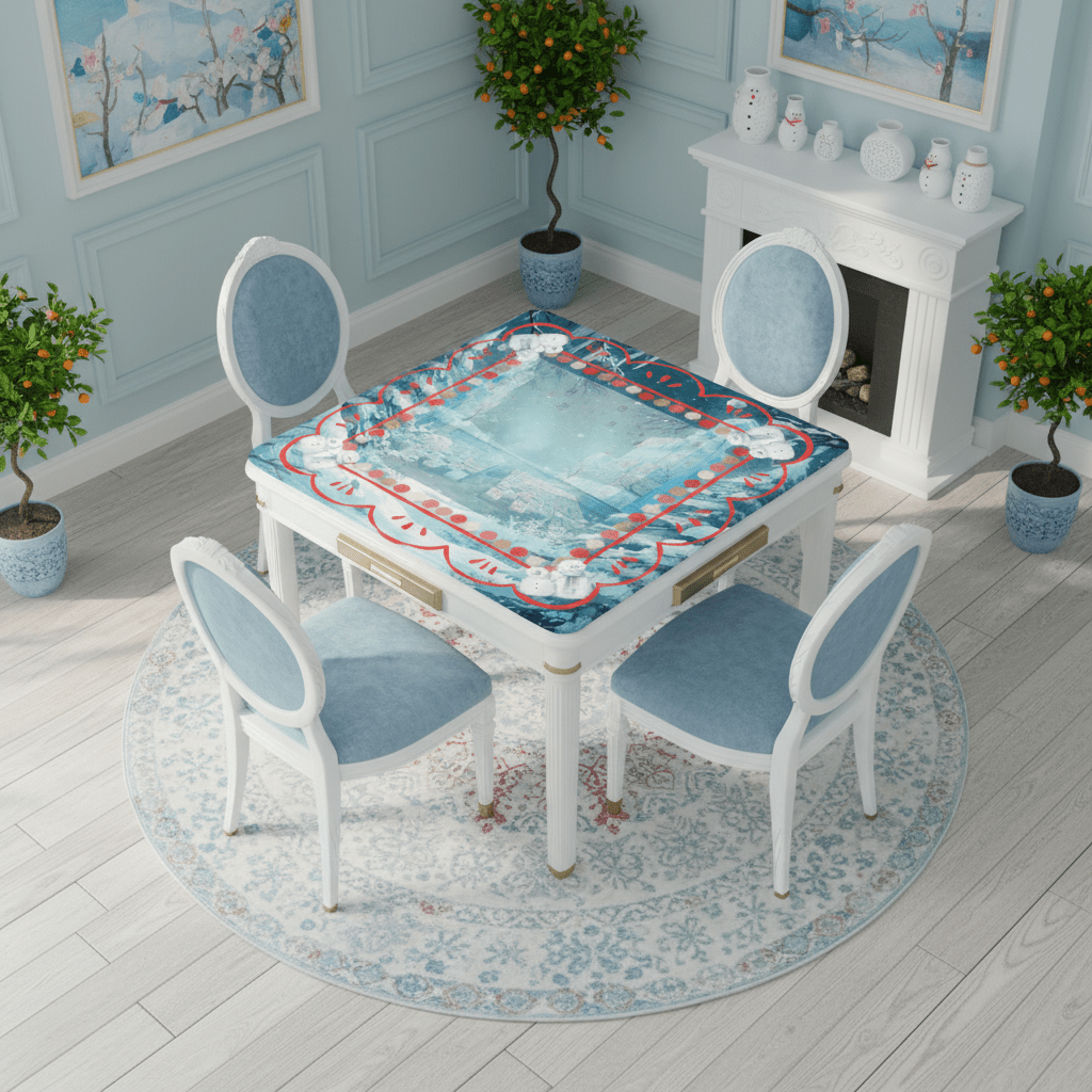 Whimsical Winter Mahjong in Moonlight, Frosty Cold Winter Night Mahj Game Night - Splash of Color Co.