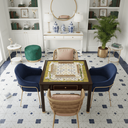 Norwegian Floral Green, Yellow Simplicity Mahjong Mat - Splash of Color Co.