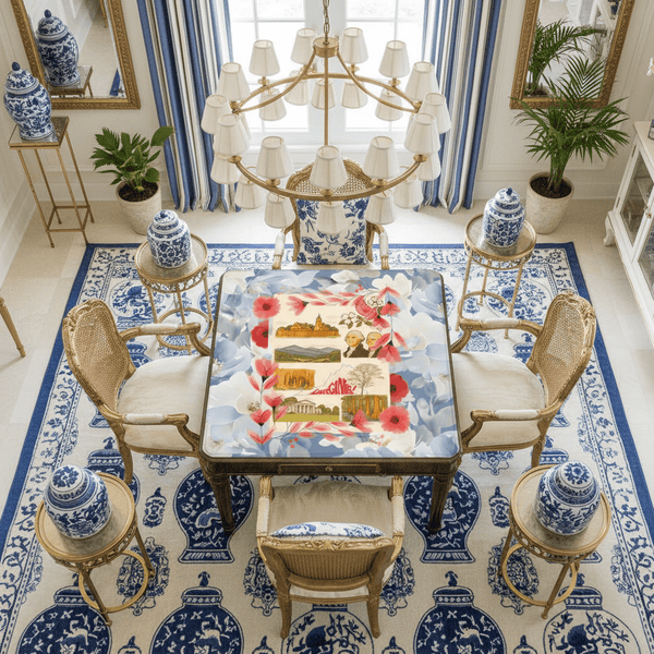 Virginia State Pride Mahjong Mat Monumental Blue Red, Floral Mahj Game Mat - Splash of Color Co.