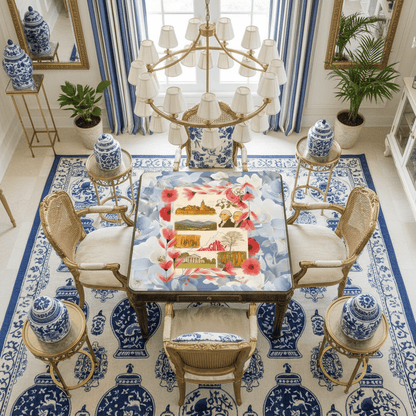 Virginia State Pride Mahjong Mat Monumental Blue Red, Floral Mahj Game Mat - Splash of Color Co.