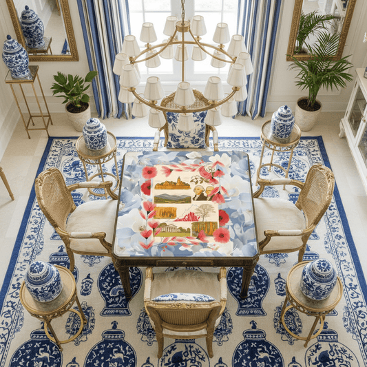 Virginia State Pride Mahjong Mat Monumental Blue Red, Floral Mahj Game Mat - Splash of Color Co.